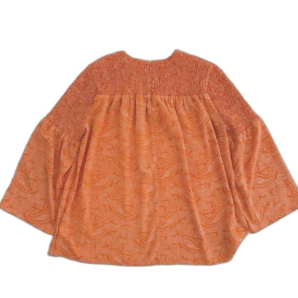 Women's Michael Kors Paisley Blouse Smocked Neck Back Zip Boho Flowy Sz Medium - Picture 7 of 7